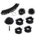 7-Piece Lace & Feather Playful Lingerie Accessory Set - Cuffs, G-String, Tickler &Nipple stickers(black)
