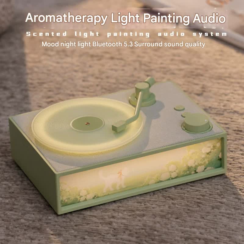 Retro Vinyl Record Player Bluetooth Speaker with Illuminated Art Panel & Aroma Diffuser(Green)