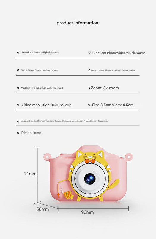 Digital Camera with Cute Cat Silicone Case - Dual Lens, 96MP, HD Screen & Music Playback(pink)