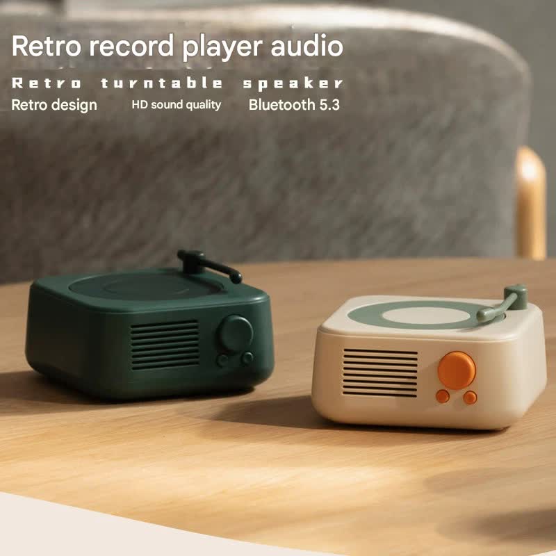 Retro Turntable Bluetooth 5.3 Speaker - 360 Surround Sound, FM Radio & TF Card Player(Dark green)