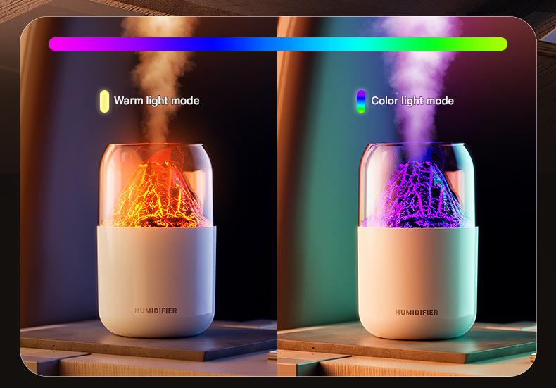 Cool Mist Humidifier with Colorful Atmosphere Light - 300ml USB Powered, Unique Internal Design(Cracked Volcano-Black)