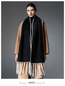 Black Contrast Edge & Tassel Scarf - Chic Autumn/Winter Neckwear (190x30cm)