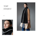 Black Contrast Edge & Tassel Scarf - Chic Autumn/Winter Neckwear (190x30cm)