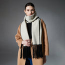 Beige Contrast Edge & Tassel Scarf - Chic Autumn/Winter Neckwear (190x30cm)