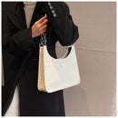 Beige Chic PU Leather Shoulder Bag with Chain Strap & Whipstitch Detail