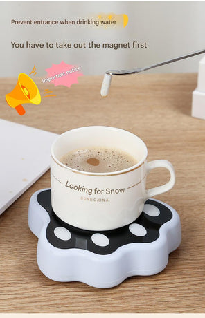 Beige Cute Paw Print Self-Stirring Coaster - Electric Coffee & Milk Mixer