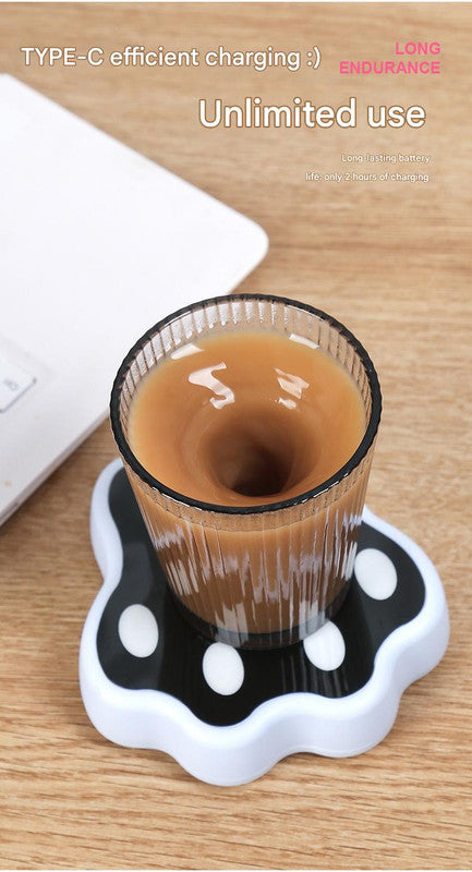 Beige Cute Paw Print Self-Stirring Coaster - Electric Coffee & Milk Mixer