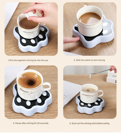 Beige Cute Paw Print Self-Stirring Coaster - Electric Coffee & Milk Mixer