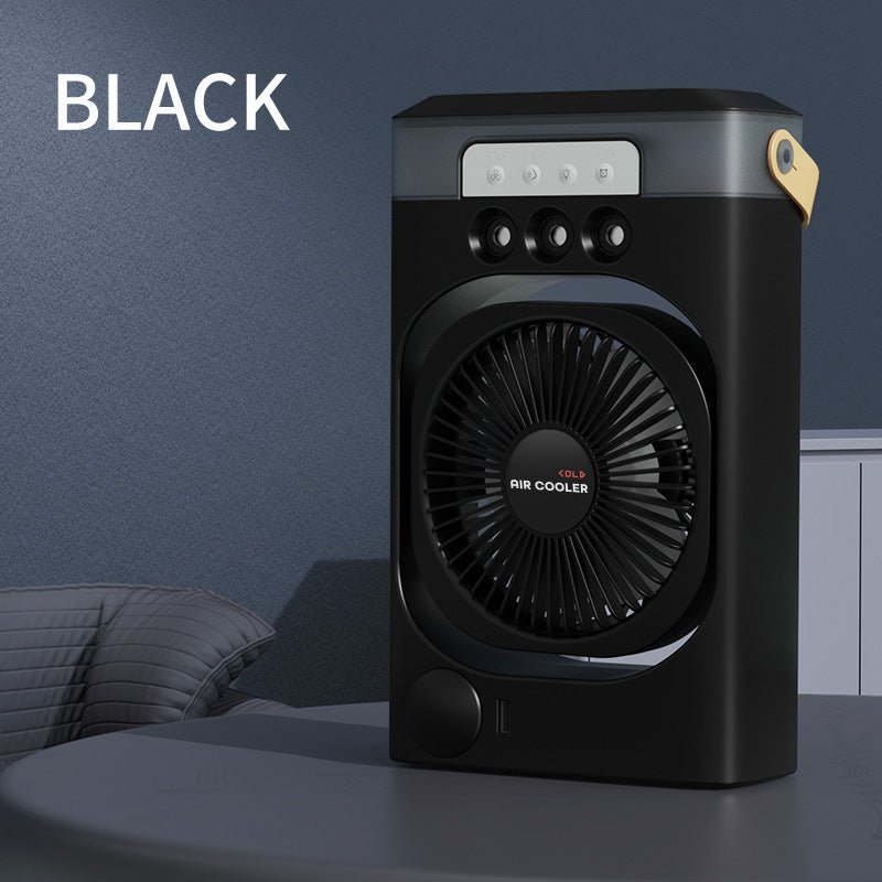 Black 3-in-1 Portable Air Cooler Fan - Desktop Humidifier & LED Light, Nano Mist