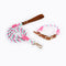 Premium Leather Pet Collar and Leash - Soft, Strong Braided Rope (Pink green - Size L)