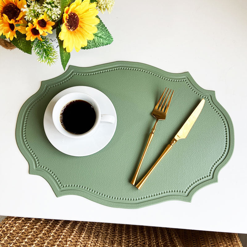 4 pcs Retro Faux Leather Placemat - Waterproof & Oil-Proof Dining Table Mat ( Bean Green)