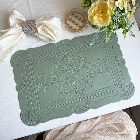 4 pcs Decorative Faux Leather Placemats - Unique Shape, Beautiful Packaging (Bean green)