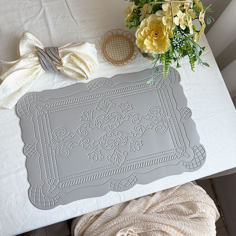 4 pcs Decorative Faux Leather Placemats - Unique Shape, Beautiful Packaging (Light gray)