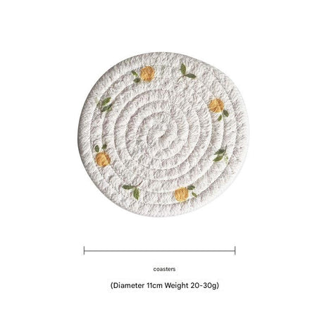 (Lemon) Cotton Rope Woven Placemats - Set of 5, 11cm Diameter Heat Resistant Kitchen Decor