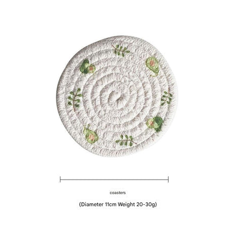 (Avocado) Cotton Rope Woven Placemats - Set of 5, 11cm Diameter Heat Resistant Kitchen Decor