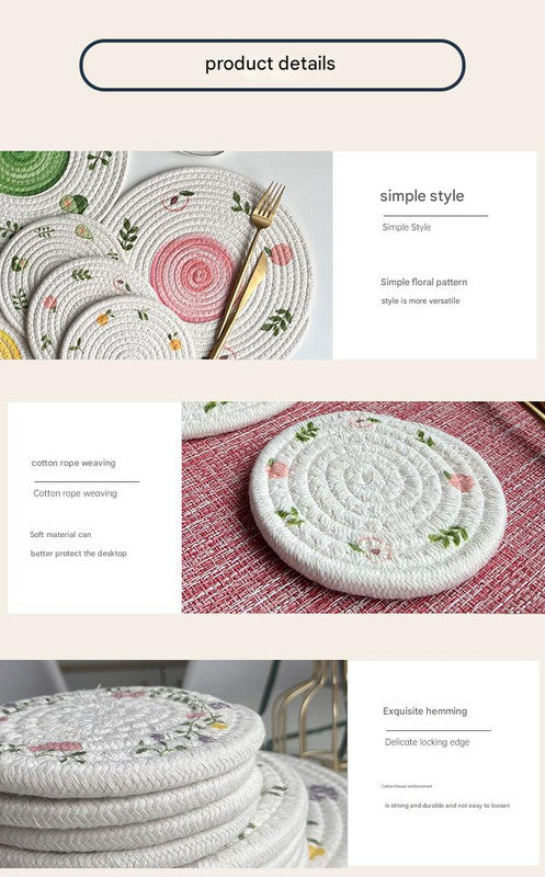 (Avocado) Cotton Rope Woven Placemats - Set of 5, 11cm Diameter Heat Resistant Kitchen Decor