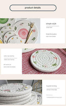 (Flowers) Cotton Rope Woven Placemats - Set of 5, 18cm Diameter Heat Resistant Kitchen Decor