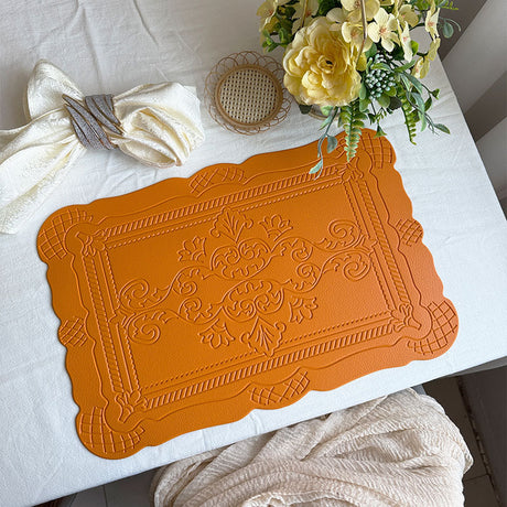 4 pcs Decorative Faux Leather Placemats - Unique Shape, Beautiful Packaging (Yellow)