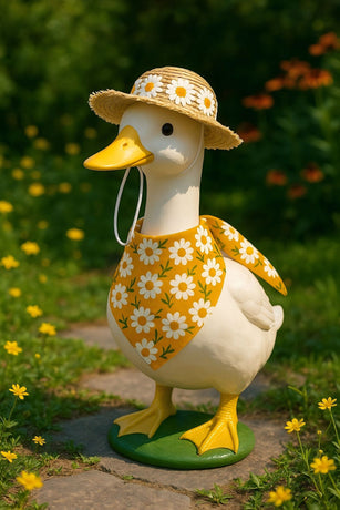 2 Sets Khaki and Yellow Daisy Delight Porch Goose & Small Pet Costume - 2 Summer Straw Hat & 2 Floral Bandana Set