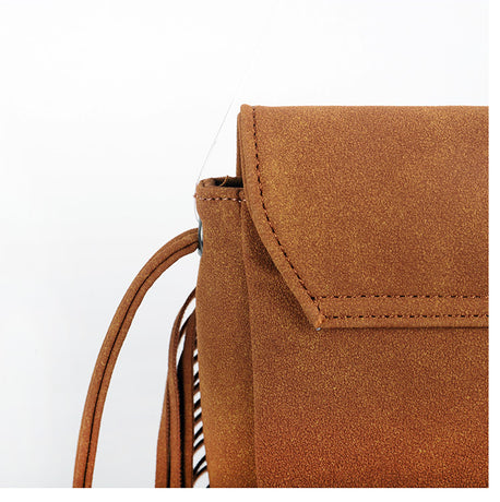 Black Chic Bohemian Fringe Crossbody Bag - Suede-Look PU Leather with Braided Detail & Adjustable Strap