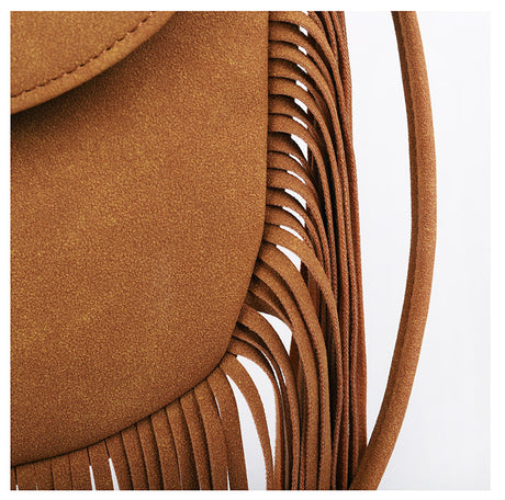 Black Chic Bohemian Fringe Crossbody Bag - Suede-Look PU Leather with Braided Detail & Adjustable Strap