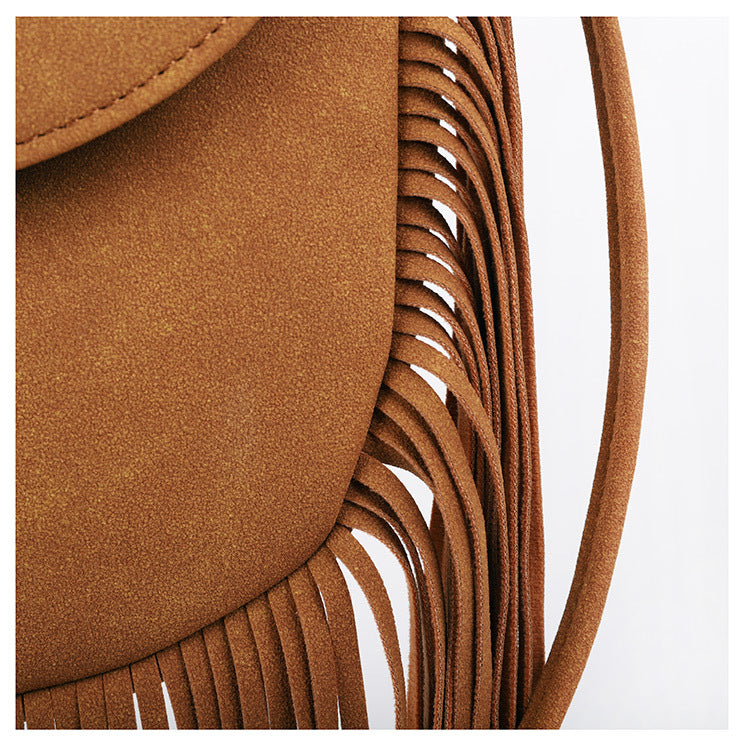 Black Chic Bohemian Fringe Crossbody Bag - Suede-Look PU Leather with Braided Detail & Adjustable Strap