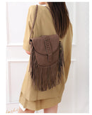 Black Chic Bohemian Fringe Crossbody Bag - Suede-Look PU Leather with Braided Detail & Adjustable Strap