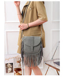 Black Chic Bohemian Fringe Crossbody Bag - Suede-Look PU Leather with Braided Detail & Adjustable Strap