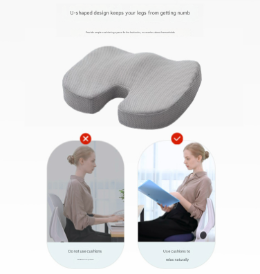 Black Ergonomic U-Shaped Memory Foam Seat Cushion - Coccyx Relief & Posture Support with Breathable Cover
