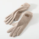 Beige Elegant Women's Wool Blend Winter Gloves - Cozy Fleece-Lined Touchscreen Warmth