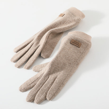 Beige Elegant Women's Wool Blend Winter Gloves - Cozy Fleece-Lined Touchscreen Warmth