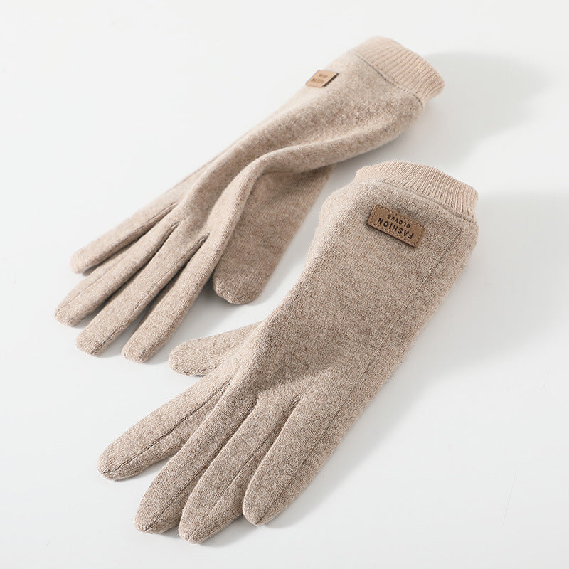 Beige Elegant Women's Wool Blend Winter Gloves - Cozy Fleece-Lined Touchscreen Warmth