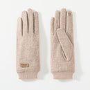 Beige Elegant Women's Wool Blend Winter Gloves - Cozy Fleece-Lined Touchscreen Warmth