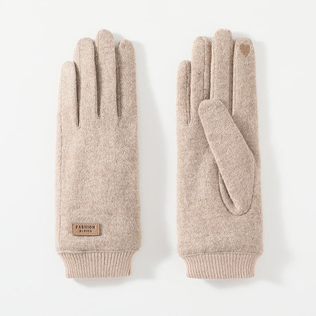 Beige Elegant Women's Wool Blend Winter Gloves - Cozy Fleece-Lined Touchscreen Warmth