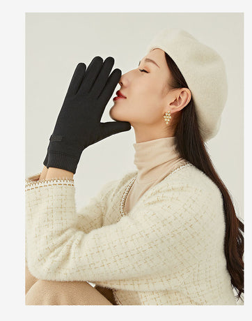 Black Elegant Women's Wool Blend Winter Gloves - Cozy Fleece-Lined Touchscreen Warmth