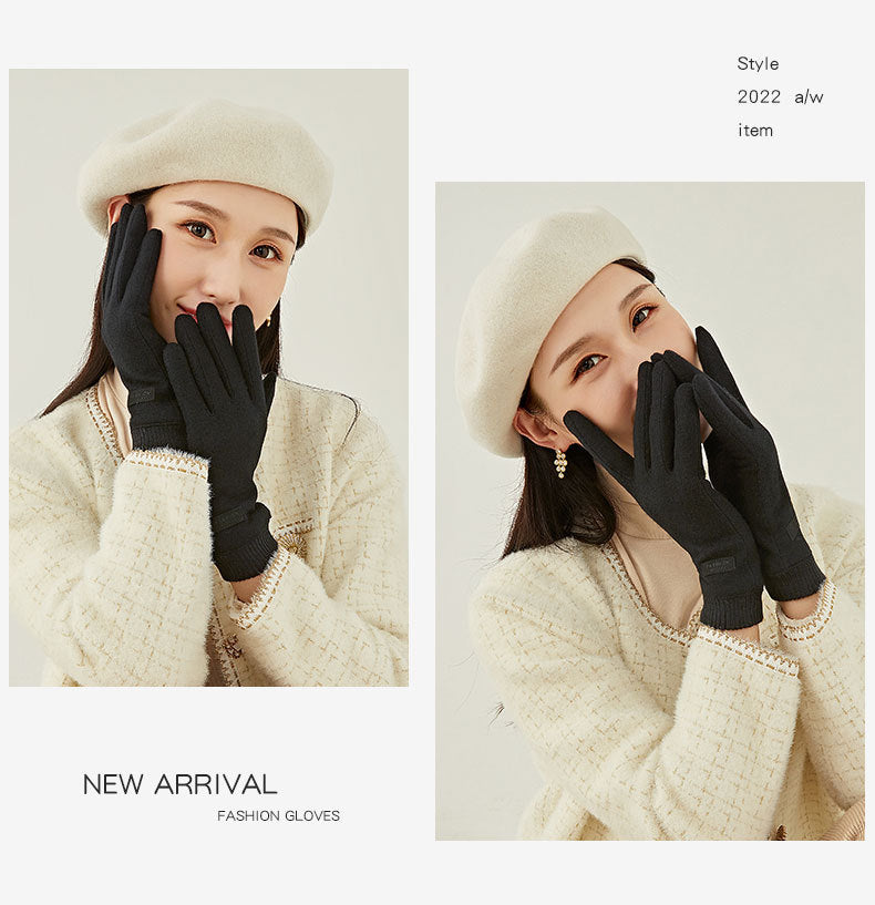 Black Elegant Women's Wool Blend Winter Gloves - Cozy Fleece-Lined Touchscreen Warmth