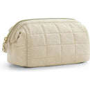 Beige Chic Quilted Puffer Makeup Bag - Large Capacity Travel Cosmetic Organizer with Wide Opening