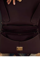 Beige Elegant Womens Genuine Cowhide Leather Top Handle Satchel - Chic Flap Crossbody Shoulder Bag