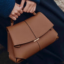 Beige Elegant Womens Genuine Cowhide Leather Top Handle Satchel - Chic Flap Crossbody Shoulder Bag