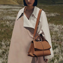 Beige Elegant Womens Genuine Cowhide Leather Top Handle Satchel - Chic Flap Crossbody Shoulder Bag