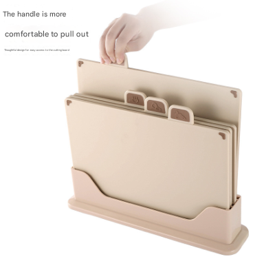 Beige 4-Piece Index Cutting Board Set with Ventilated Storage Stand - Food-Safe PP Kitchen Chopping Boards
