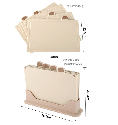 Beige 4-Piece Index Cutting Board Set with Ventilated Storage Stand - Food-Safe PP Kitchen Chopping Boards