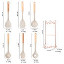 Black Elegant 7-Piece Silicone Kitchen Utensil Set with Wooden Handles & Rose Gold Stand - Non-Stick Cookware Safe