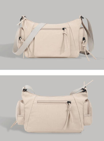 Beige Chic Lightweight Multi-Pocket Oxford Crossbody Bag - Waterproof Retro Shoulder Bag for Women