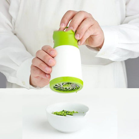 2 Pcs Green and White Manual Rotary Herb Grinder & Spice Mill - Effortless Mincing with Stainless Steel Blades for Fresh Herbs, Garlic & Spices