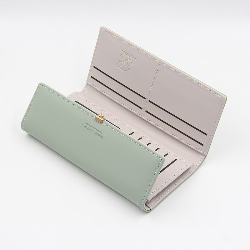 Green Elegant Ladies Long PU Leather Wallet - Slim Clutch with Leaf Charm, Multi-Card Holder & Organizer