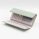Red Elegant Ladies Long PU Leather Wallet - Slim Clutch with Leaf Charm, Multi-Card Holder & Organizer