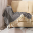 Black Elegant Herringbone Tassel Throw Blanket - Large Acrylic Faux Cashmere Soft Cozy Blanket for Sofa, Bed & Decor (130x240cm)