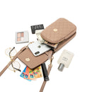 Beige Chic Quilted Crossbody Phone Bag - PU Leather Mini Purse with Floral Stitching & Adjustable Strap