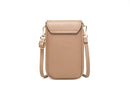 Beige Chic Quilted Crossbody Phone Bag - PU Leather Mini Purse with Floral Stitching & Adjustable Strap